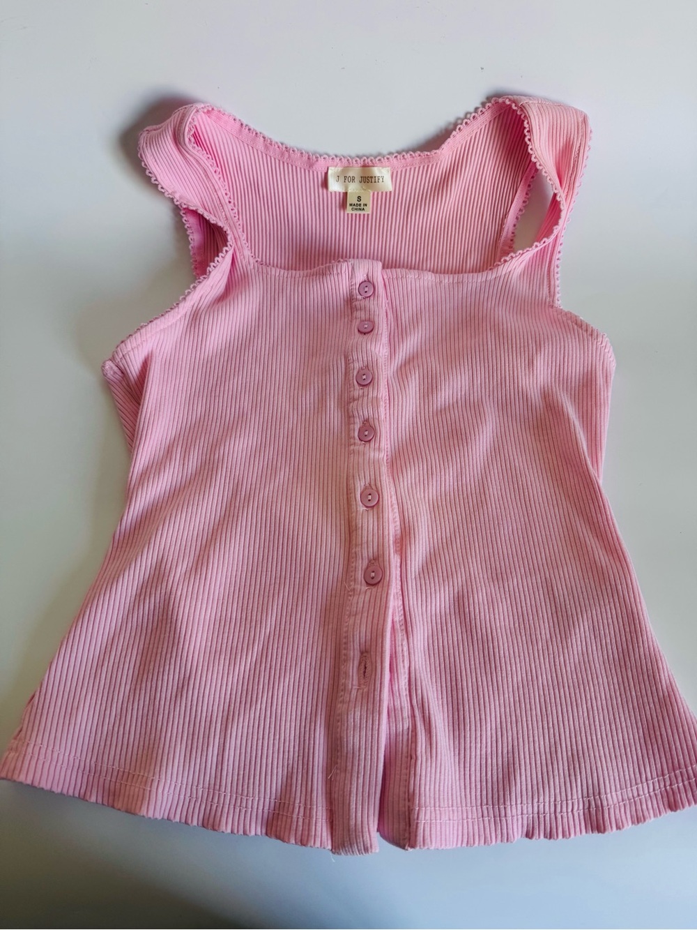 J for Justify pink ribbed button-front tank top